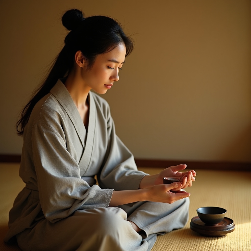 茶道の所作を丁寧に行う様子